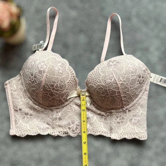 ***Final Drop*** NWT Sophie B Pink Lace over Gray Longline Bra 34C - Picture 5 of 13